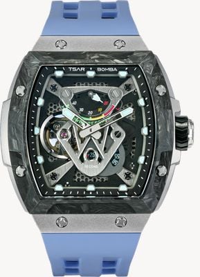 TSAR BOMBA Neutron Automatic Titanium Limited Edition (46mm) Black Dial / Blue FKM Rubber Strap TB8216TF-03