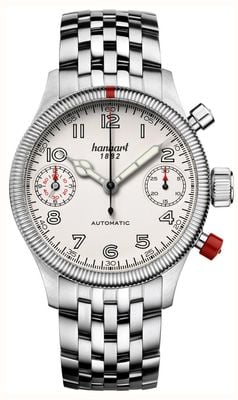Hanhart PIONEER TwinDicator Automatic Chronograph (45mm) Antique White Dial / Stainless Steel Bracelet 731.200-6428