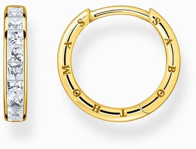 Thomas Sabo Pavé Hoop Earrings Gold Plated Sterling Silver White Zirconia CR668-414-14