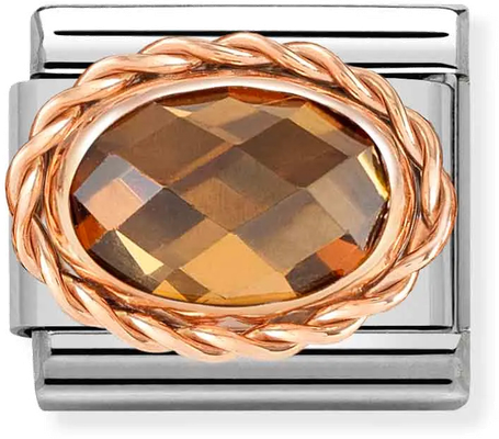 Nomination Classic Faceted Champagne CZ Stone Link Steel And 9ct Rose Gold Charm 430603/012