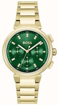 BOSS Women's One | Green Chronograph Dial | Gold Stainless Steel Bracelet 1502679
