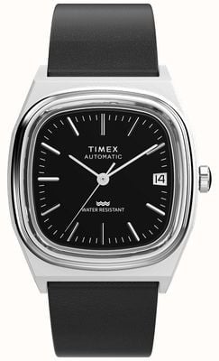 Timex Automatic 1983 E Line (34mm) Black Dial / Black Leather Strap TW2Y07500