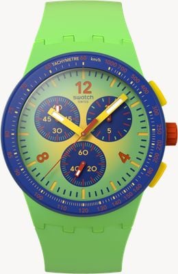 Swatch FLOWING FRESHLY (42mm) Gradient Yellow Dial / Gradient Light Green Silicone Strap SUSG101