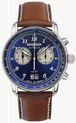 Zeppelin LZ 127 Graf Zeppelin Quartz Chronograph (40mm) Blue Dial / Brown Leather Strap 86843