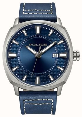 Police UNDAUNTED Quartz Date (48mm) Blue Dial / Blue Leather Strap PEWJB9003503