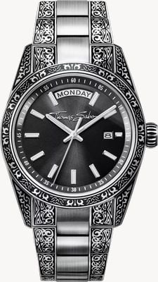 Thomas Sabo Rebel At Heart 'Revive' (36mm) Black Sunburst Dial / Engraved Stainless Steel Bracelet WA0427-201-201-36