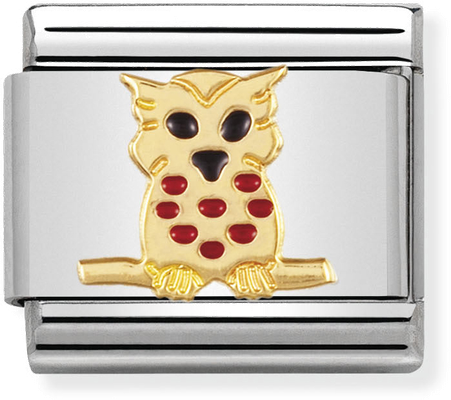 Nomination Classic Owl 18ct Gold & Steel Enamel Charm 030211/10