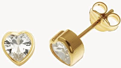 9ct Yellow Gold Cz Heart Bezel Studs ES235S