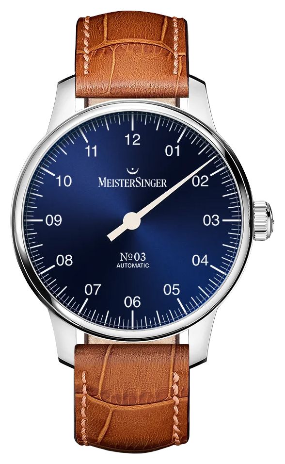 MeisterSinger BM9908 NÂ°03 (38mm) Blue Dial / Cognac Brown Watch