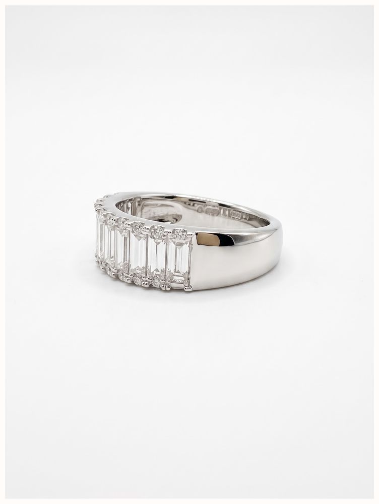 James Moore & Co 0.76ct Baguette And Round Brilliant Natural Diamond 9ct White Gold Half Eternity Ring J29842 - alternate view 2