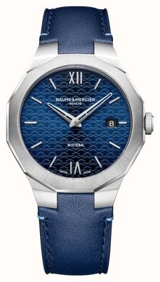 Baume & Mercier Riviera Quartz (39mm) Blue Sun-Satin Dial / Blue Calfskin Leather Strap 10846