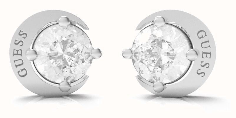 Guess Rhodium Plated Crystal-Set Moon And Star Stud Earrings JUBE01194JWRHT/U