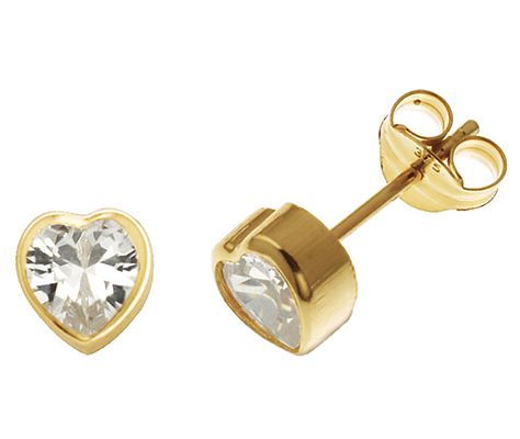 Treasure House ES235S 9ct Yellow Gold Cz Heart Bezel Studs Jewellery