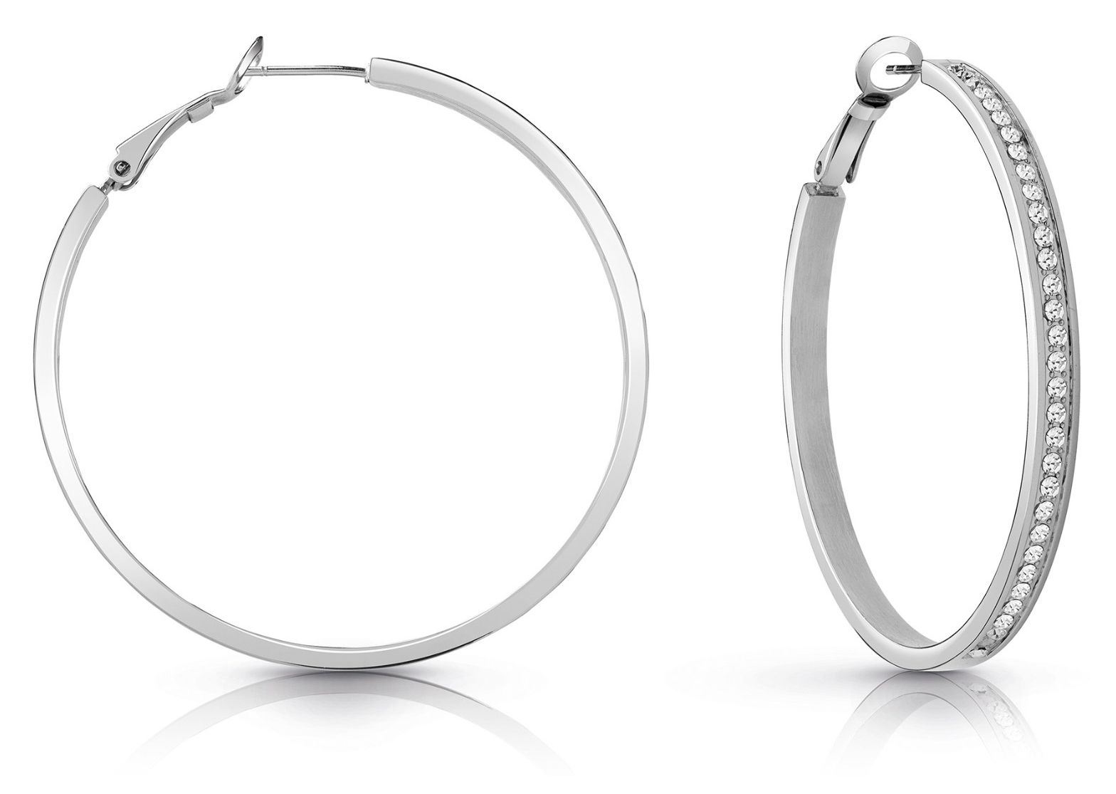 Guess UBE02247RH Rhodium Plated Crystal-Set 50mm Hoop Jewellery
