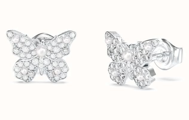 Guess Pave Borboleta Silver Stud Earrings UBE06127RH