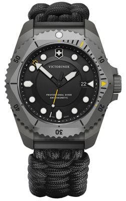 Victorinox Dive Pro Quartz (43mm) Black Dial / Black Paracord and Black Rubber Interchangeable Straps 241993.1