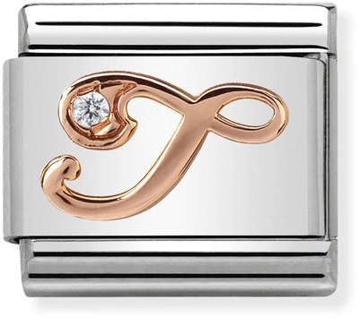 Nomination Classic Letter T 9ct Rose Gold & Steel Charm 430310/20