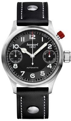 Hanhart PIONEER MonoScope Automatic Chronograph (45mm) Black Dial / Black Leather Strap - M 732.210-0010