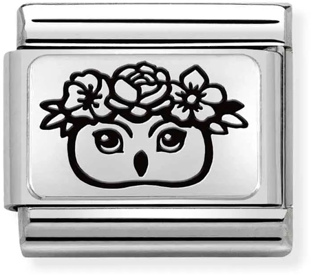 Nomination Classic PLATES Steel And Silver 925 Owl Flower Crown Charm 330111/30