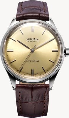 Vulcain Grand Prix Automatic (39mm) Champagne Sunray Dial / Brown Calf Leather Strap Watch 670171A70.BAN228