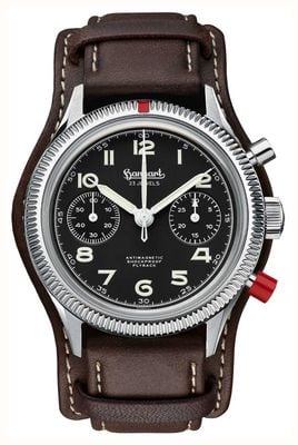 Hanhart 417 ES Heritage Flyback - Red Pusher (39mm) Black Dial / Dark Brown Leather Strap - M H701.212-7110