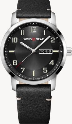 Wenger Swissgear Day/Date Quartz (42mm) Black Dial / Black Leather Strap 01.9041.430