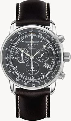 Zeppelin 100 Jahre Quartz Chronograph (42mm) Black Dial / Black Leather Strap 7680-2