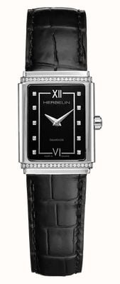 Herbelin Art Déco 1925’s Diamond (22mm) Black Dial / Black Leather Strap 17577AP40Y84