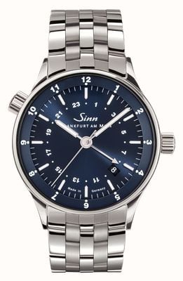 Sinn 6060 B Frankfurt Financial District World Timer (38.5mm) Blue Dial / Steel Bracelet & Leather Strap 6060.013