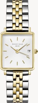Rosefield Boxy XS (22mm) White Dial / Two-Tone Stainless Steel Bracelet QMWSSG-Q023