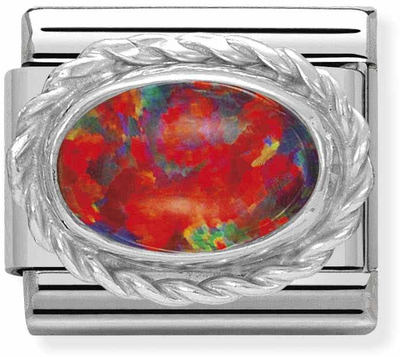 Nomination Classic Hard Stones Stainless Steel Rich Silver Sterling Silver Setting RED OPAL Charm 330503/08