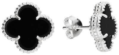 CME Leicester Limited Quatrefoil Yynthetic Onyx Clover Sterling Silver Earrings H6403/O