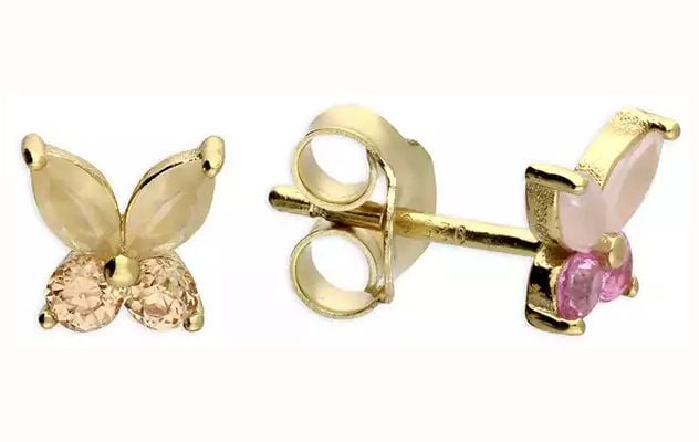 James Moore CME Silver Gold Plate Pink Cz Butterfly Stud Earrings H4932/Y