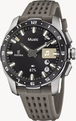 Festina Connected Full D Hybrid Smartwatch (44mm) Digital Display / Khaki Silicone Strap F23305/6