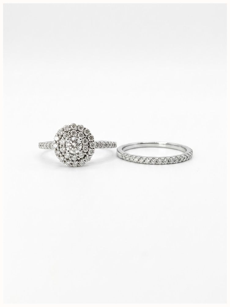 0.66ct Round Brilliant Natural Diamond 9ct White Gold Halo Cluster Ring & Matching Eternity Ring ES13788CA-9G14699W - alternate view 2