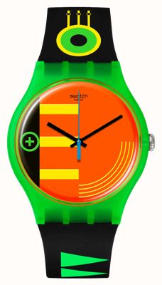 Swatch NEON RIDER (41mm) Multi-Coloured Neon Dial / Black Neon-Print Silicone Strap SO29G106