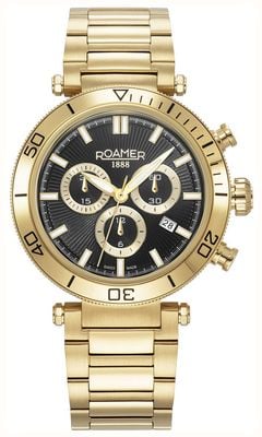 Roamer Men's Toscana (42mm) Black Dial / Gold-Tone Stainless Steel Bracelet 994837 48 85 20