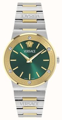 Versace GRECA LOGO AEREO Quartz (38mm) Green Sunray Dial / Two-Tone Stainless Steel Bracelet VE5Q00526