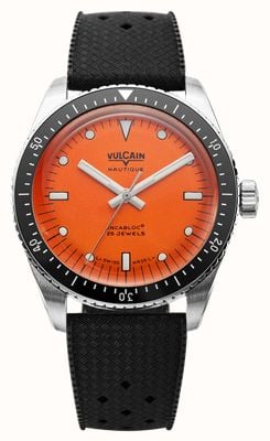 Vulcain Skindiver Nautique Automatic (38mm) Orange Dial / Black Tropic Rubber Strap Watch 660170A67.BAR200