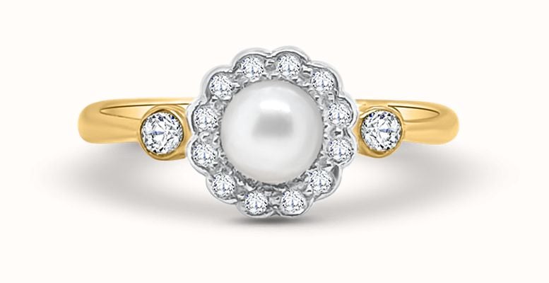 Pre-owned 14ct Yellow Gold Pearl Diamond Ring J4498