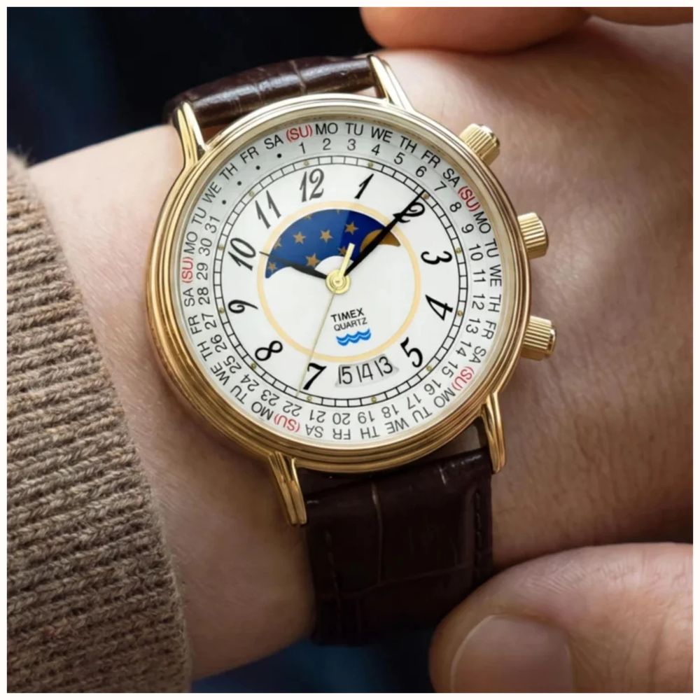 Timex Reissue 1990 Moon Phase 37mm White Dial Leather Mens Quartz TW2Y99000 - alternate view 2