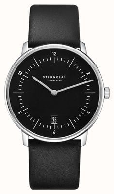 STERNGLAS Naos Quartz (38mm) Piano Black Dial / Premium Black Leather Strap S01-NA53-PR07