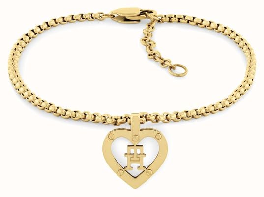 Tommy Hilfiger Women's Monogram Hearts Charm Gold-Tone Stainless Steel Bracelet 2780921