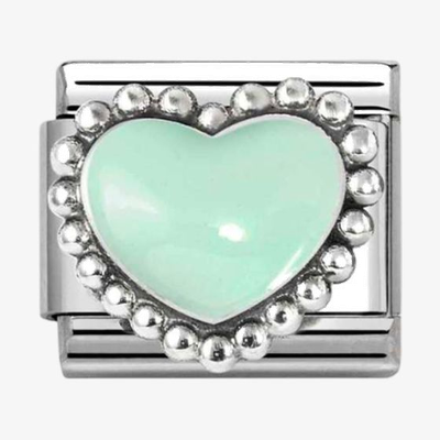 Nomination Composable Classic SIMBOLI 1 In Acciaio, Smalto E Arg. 925 Cuore Bombato Verde Pastello 330204/35