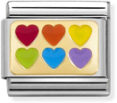 Nomination Classic 6 Rainbow Hearts Charm Steel Enamel And 18k Gold 030263/22