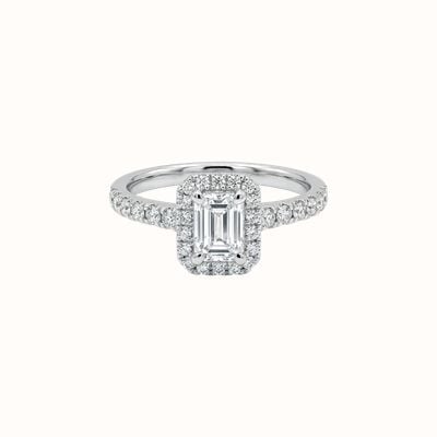 Plat emerald cut dia 0.56ct F VS1 halo shoulder ring J98039