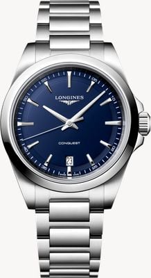 LONGINES Conquest Quartz (38mm) Dark Blue Sandblasted Dial / Stainless Steel Bracelet Watch L37504926