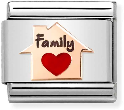 Nomination Classic House Family Heart 9ct Rose Gold & Steel Enamel Charm 430202/11