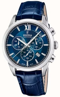 Festina Swiss Made Quartz Chronograph (41mm) Blue Dial / Blue Leather Strap F20041/2