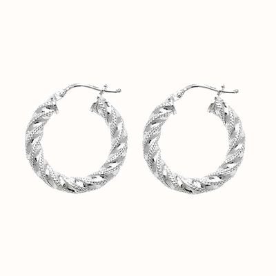 James Moore TH Sterling Silver Diamond Cut Hoop Earrings 15mm G5208-15